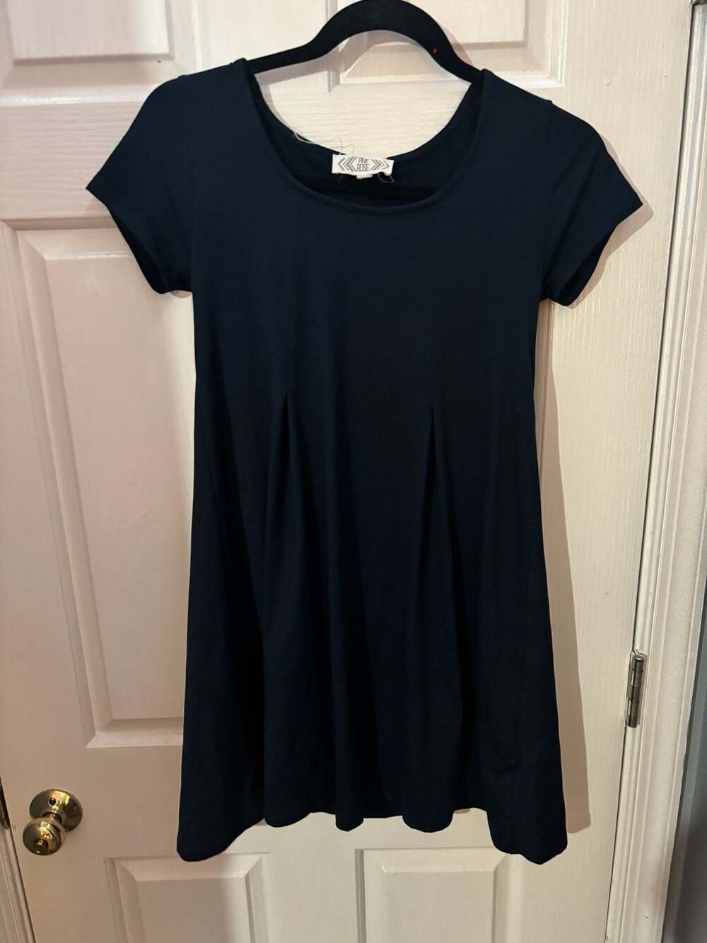 Pink Rose Short Sleeve Swing Dress Navy Blue XS